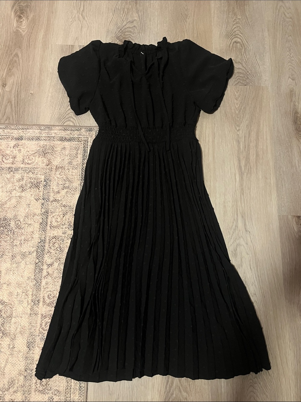 Amazon Black Pleated Maxi Dress with Short Sleeves